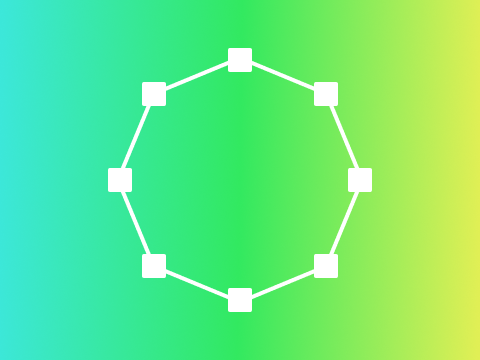 A white octagon with connected corners on a vibrant gradient background transitioning from cyan to green to yellow, conveying a modern, abstract feel.