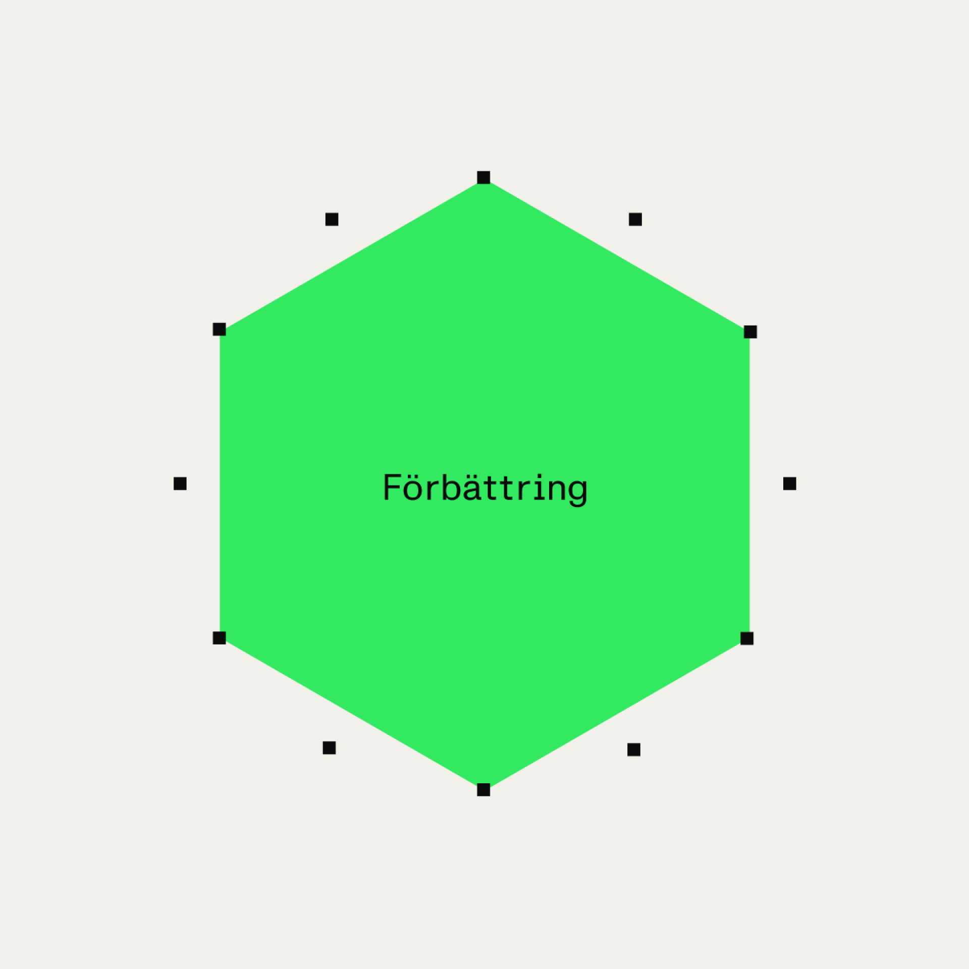 Bright green hexagon with the word 