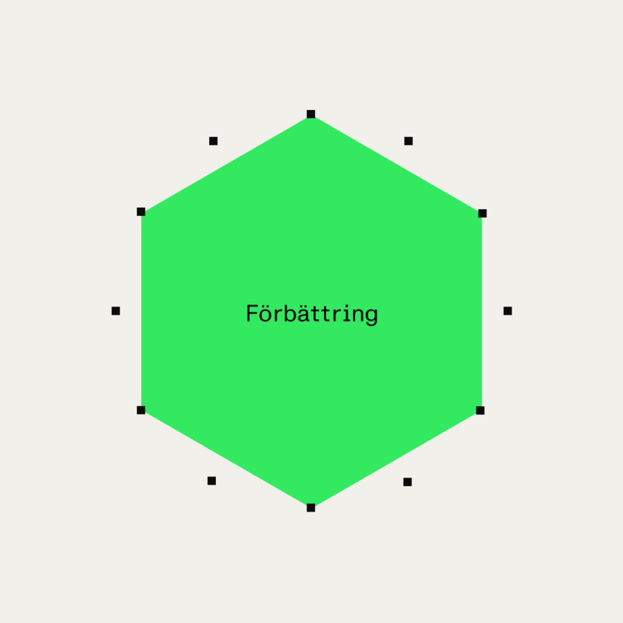 Bright green hexagon with the word