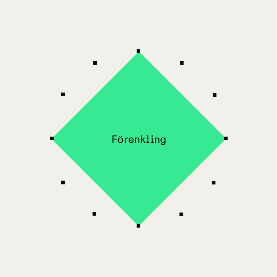 A green diamond centered on a light grey background with the word
