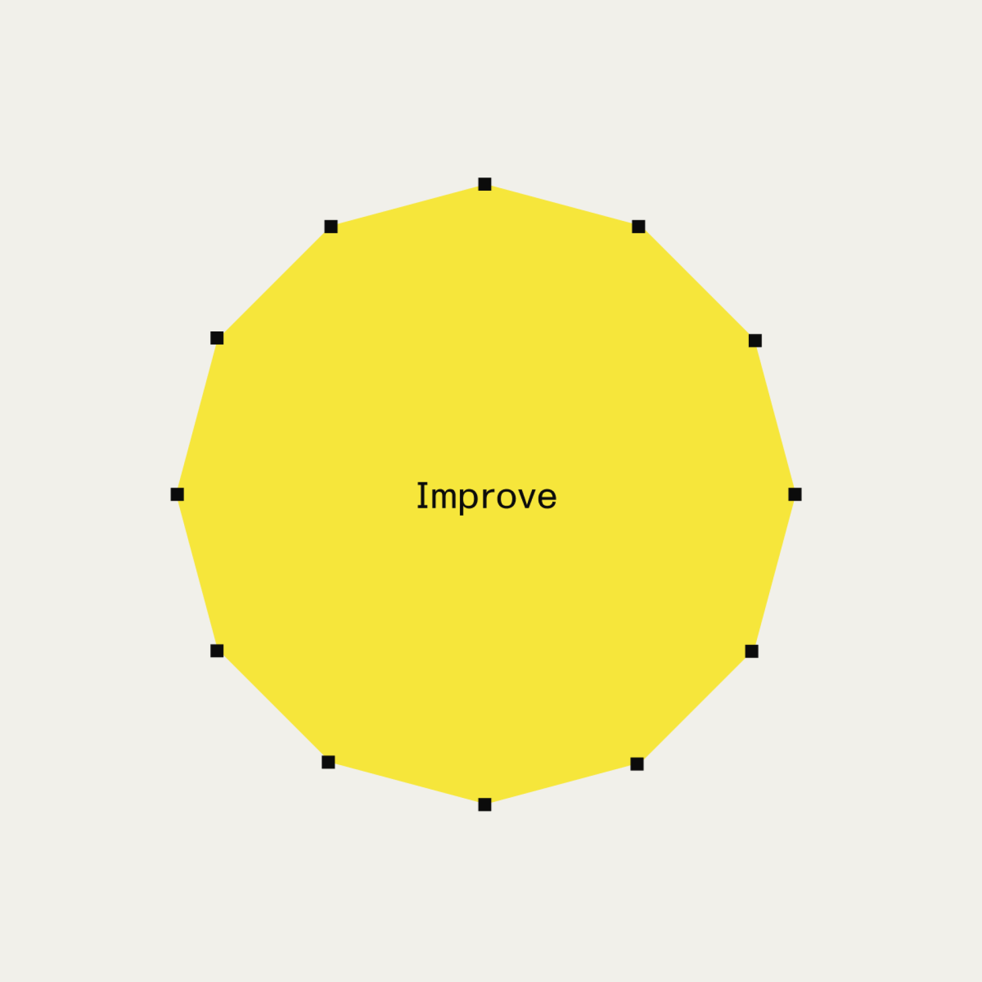 Yellow polygon with black dotted vertices on a light gray background. The word 