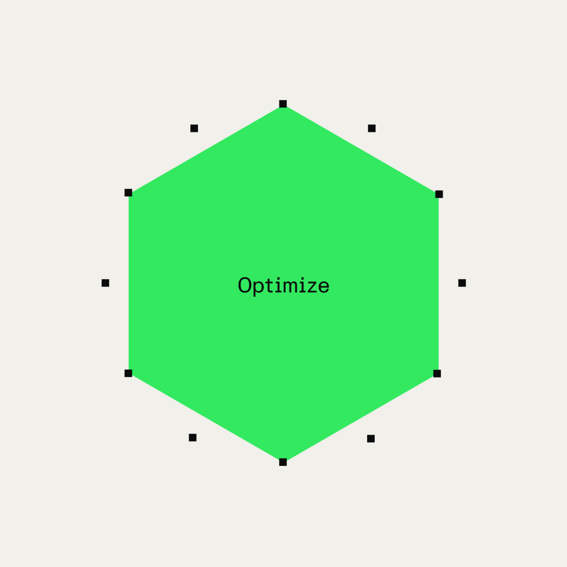 Bright green hexagon with the word 
