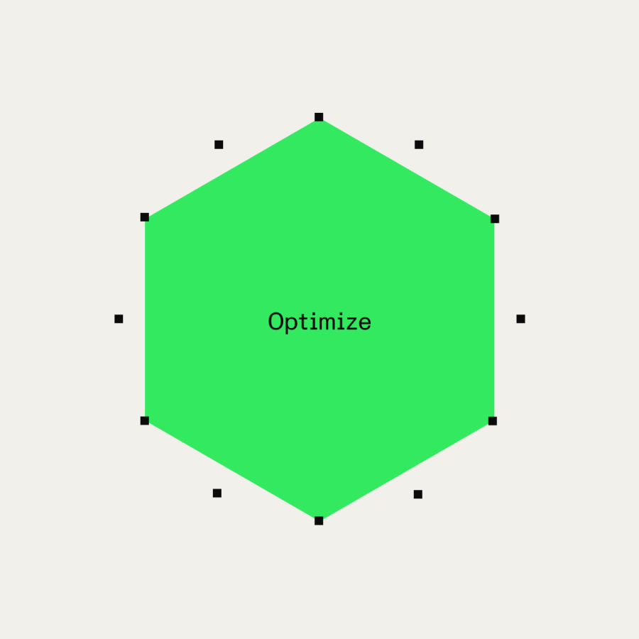 Bright green hexagon with the word