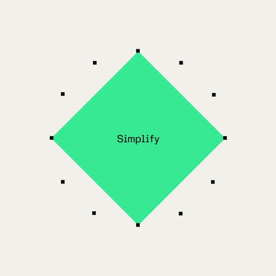 A green diamond centered on a light grey background with the word